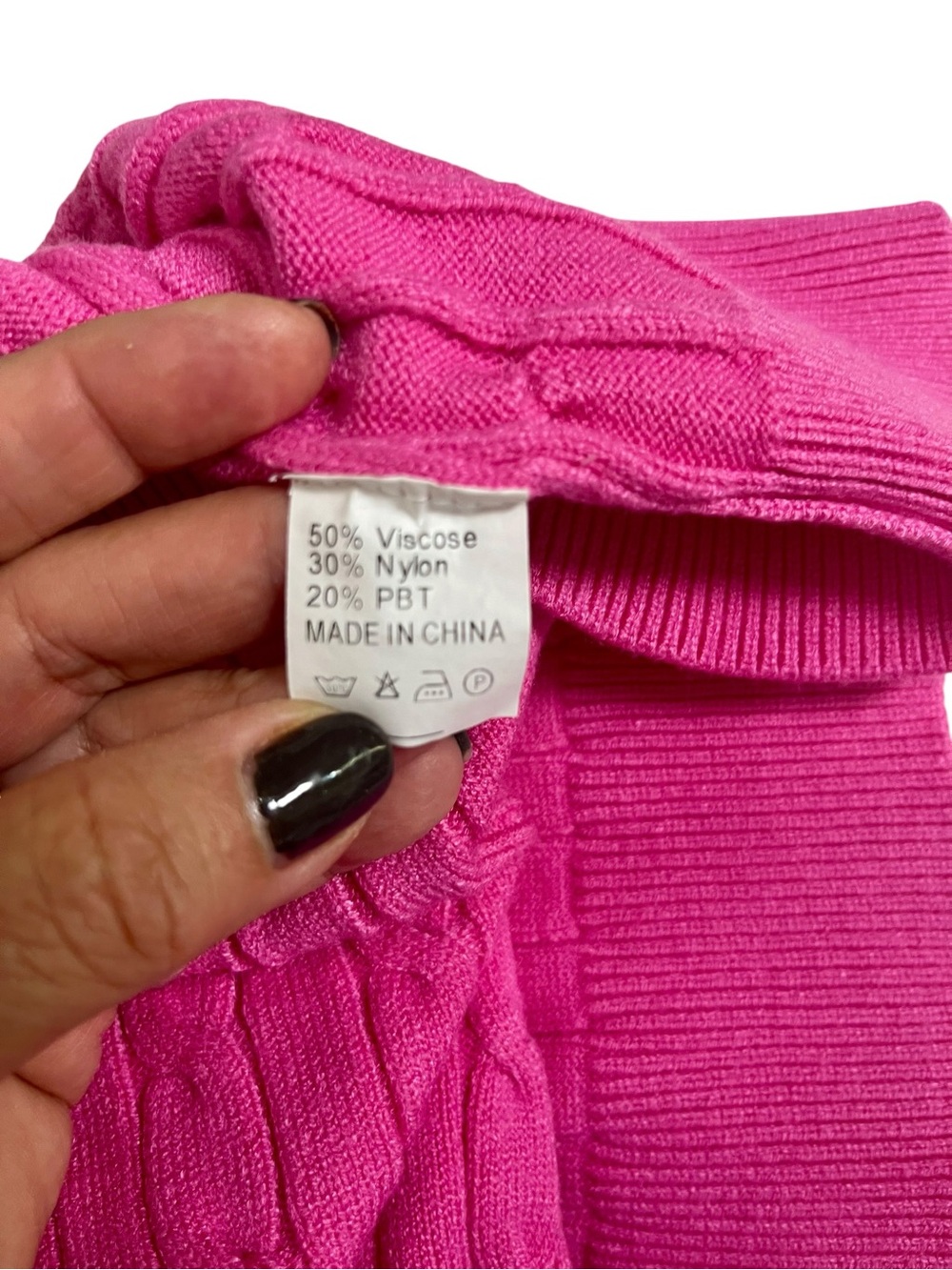 Women’s Short-Sleeve Cable Polo Sweater in Hot Pink L - sku 147 - Picture 9 of 10